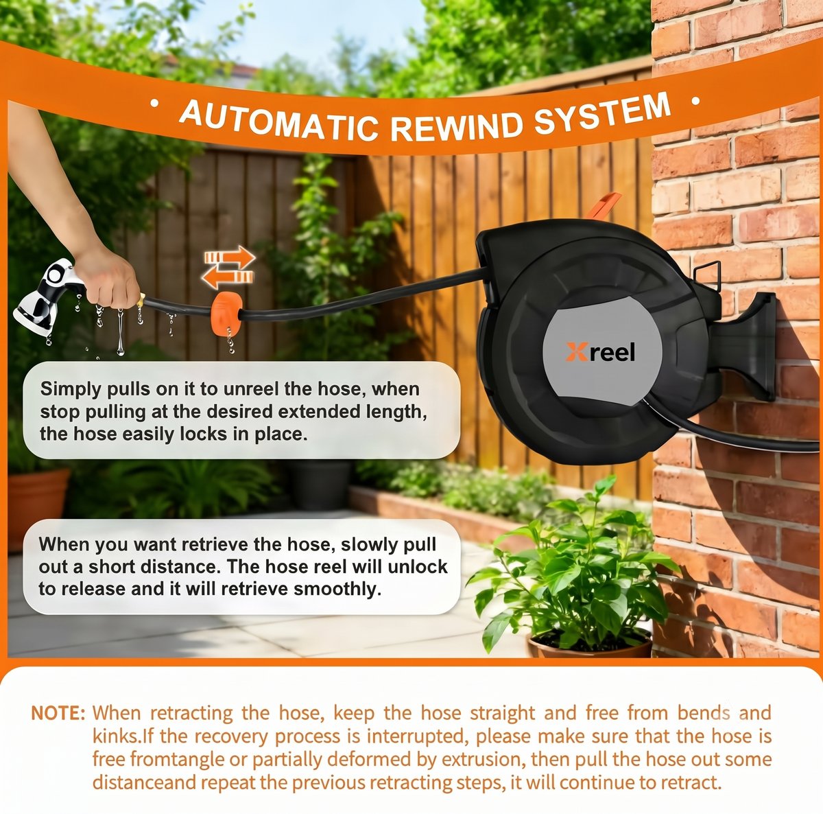 Retractable Garden Hose Reel – Wall Mount Auto Rewind