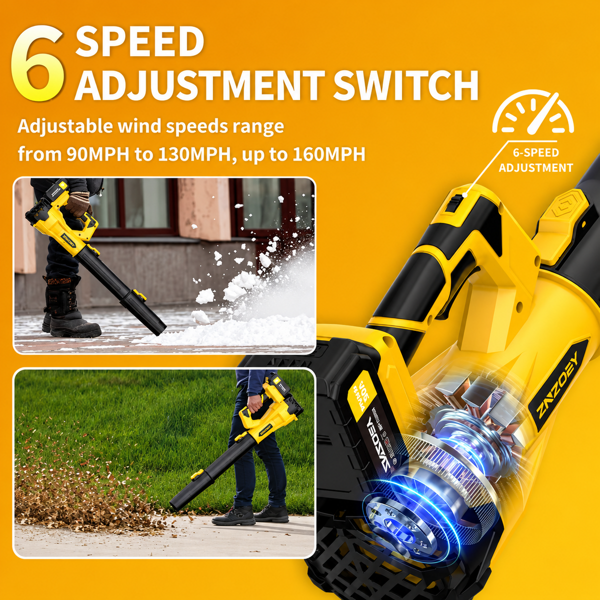 Cordless Leaf Blower 580CFM 160MPH, 6-Speed Electric Yard Blower with 4.0Ah Battery, Lightweight for Lawn, Snow & Pet Hair