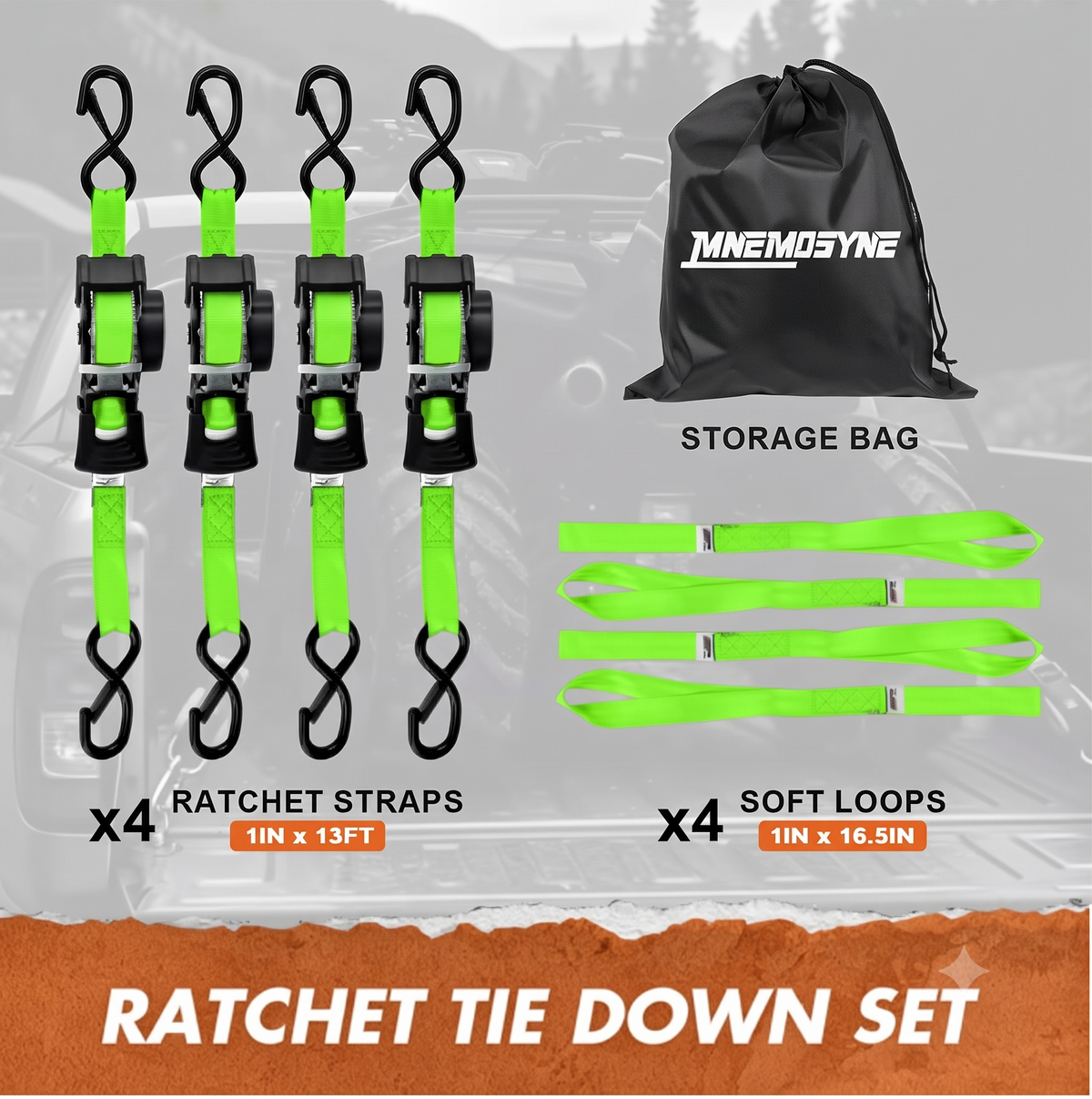 13FT Retractable Ratchet Tie Down Straps, Heavy Duty Self-Retracting Cargo Straps for Truck, Trailer, Motorcycle & Moving