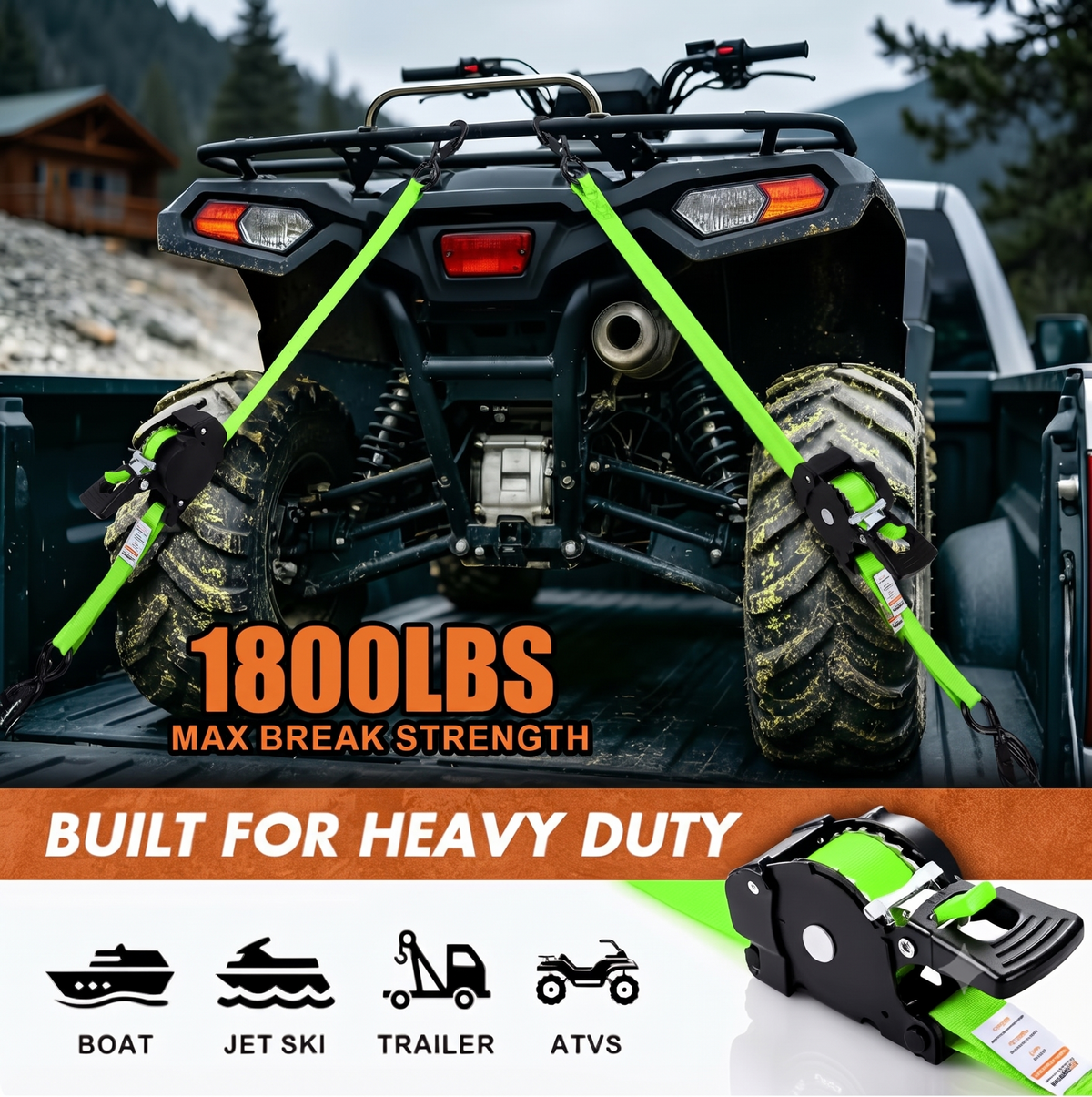 13FT Retractable Ratchet Tie Down Straps, Heavy Duty Self-Retracting Cargo Straps for Truck, Trailer, Motorcycle & Moving