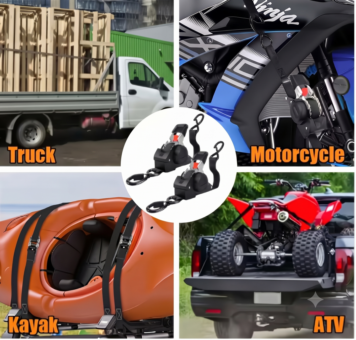 13FT Retractable Ratchet Tie Down Straps, Heavy Duty Self-Retracting Cargo Straps for Truck, Trailer, Motorcycle & Moving