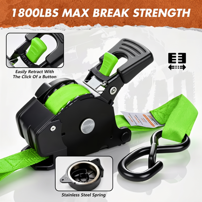 13FT Retractable Ratchet Tie Down Straps, Heavy Duty Self-Retracting Cargo Straps for Truck, Trailer, Motorcycle & Moving