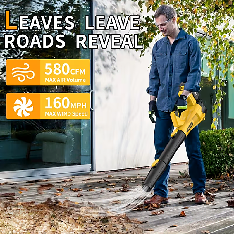 Cordless Leaf Blower 580CFM 160MPH, 6-Speed Electric Yard Blower with 4.0Ah Battery, Lightweight for Lawn, Snow & Pet Hair